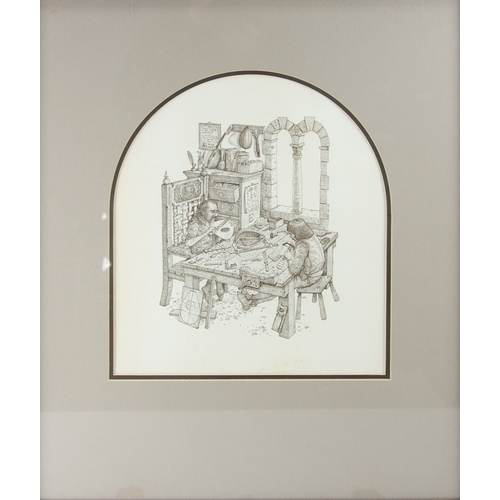 296 - DAVE BOWYER (TWENTIETH CENTURY) ARTIST SIGNED LIMITED EDITION ARCH TOPPED ENGRAVING WITH AQUATINT‘Ne... 