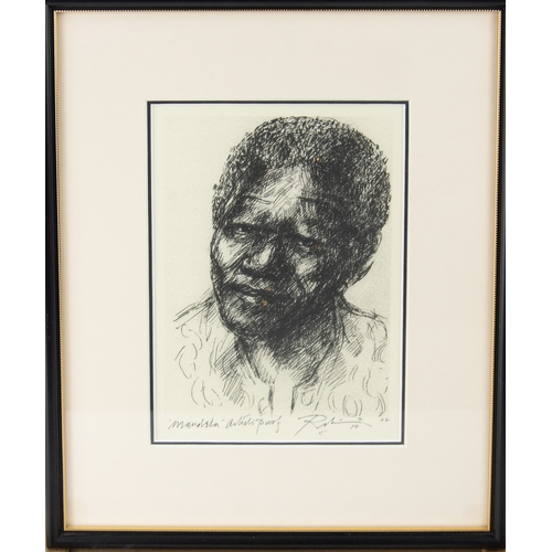 324 - HAROLD RILEY SIGNED LIMITED EDITION ARTIST PROOF PRINT FROM A PENCIL SKETCH‘Mandela’ (2/10) 8” x 5 ½... 