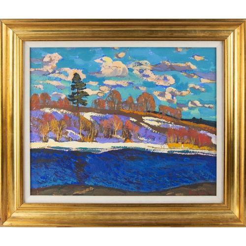 216 - MCMYUELERY? (TWENTEITH CENTURY) OIL ON BOARDAutumnal landscapeSigned and dated (19)6215 ½” x 19 ¼” (... 