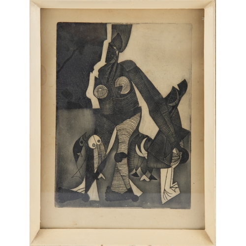 289 - UNATTRIBUTED (TWENTIETH CENTURY)ETCHING WITH AQUATINTSemi abstract figure with fishUnsigned 11 ¼” x ... 