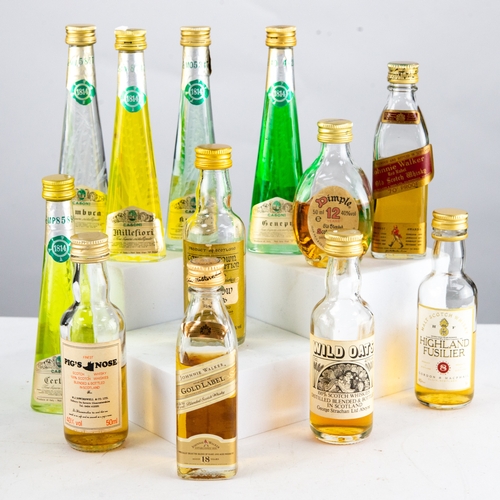 53 - TEN MINIATURE BOTTLES OF CASONI CRISTALLIZATO LIQUEUR in triangular section tapered bottles to inclu... 