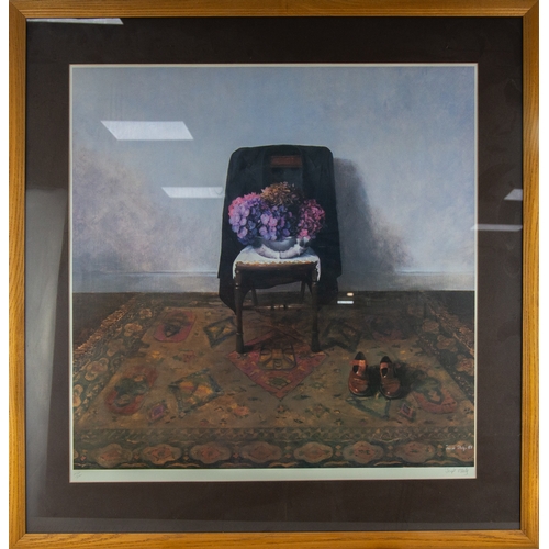 319 - TWO ARTIST SIGNED LIMITED EDITION COLOUR PRINTSJOSEPH O’REILLY Chair with jacket, flowers and shoes ... 