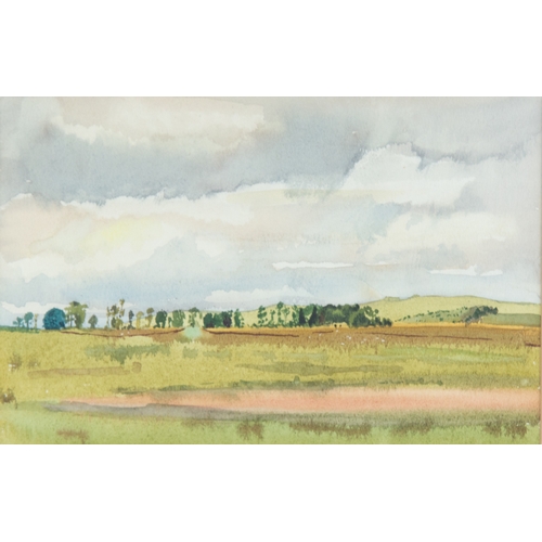 260 - PAT SHARP (TWENTIETH CENTURY) FOUR SMALL WATERCOLOURSTwo rural landscapes, rows of trees Another sma... 