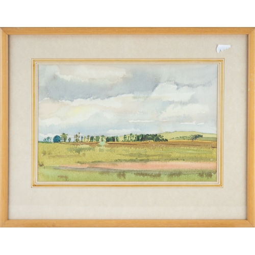 260 - PAT SHARP (TWENTIETH CENTURY) FOUR SMALL WATERCOLOURSTwo rural landscapes, rows of trees Another sma... 