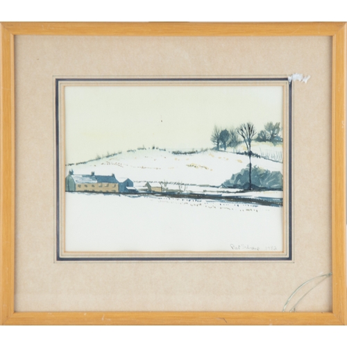 260 - PAT SHARP (TWENTIETH CENTURY) FOUR SMALL WATERCOLOURSTwo rural landscapes, rows of trees Another sma... 