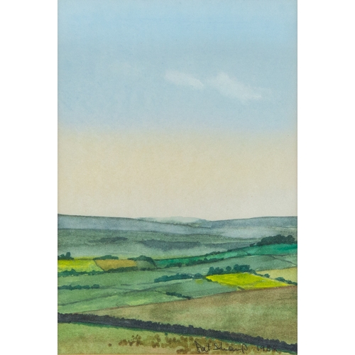 260 - PAT SHARP (TWENTIETH CENTURY) FOUR SMALL WATERCOLOURSTwo rural landscapes, rows of trees Another sma... 