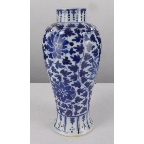 69 - CHINESE BLUE AND WHITE PORCELAIN VASE, of slender ovoid form with short, cylindrical neck, decorated... 