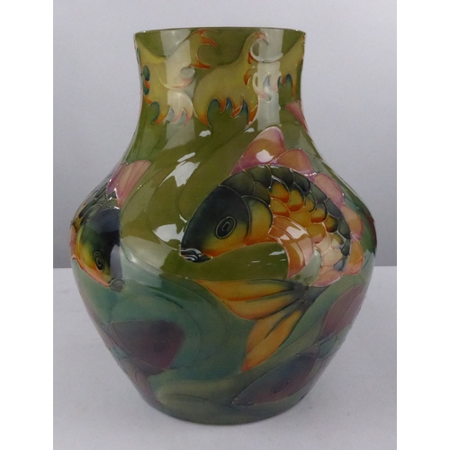 88 - MODERN MOORCROFT ARTIST MARKED TUBE LINED CARP PATTERN POTTERY LARGE VASE, designed by Sally Tuffin,... 