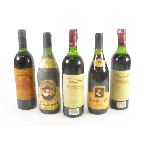 57 - FIVE 75cl BOTTLES OF RIOJA, viz Gonzalo de Berceo reserva 1995, level good; Faustino I reserva 1989,... 