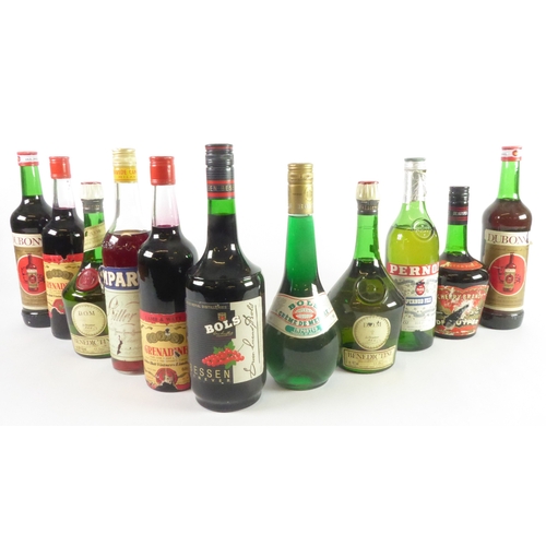 59 - ELEVEN BOTTLES OF SPIRITS AND LIQUEURS, various, includes Benedictine x 2; Pernod; Bols; Campari; Du... 