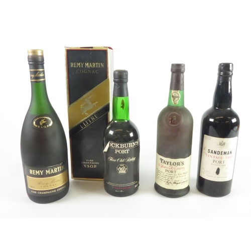 61 - ONE LITRE BOTTLE OF REMY MARTIN FINE CHAMPAGNE VSOP COGNAC, 40% vol, boxed and THREE BOTTLES OF PORT... 