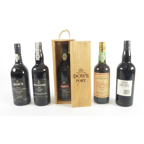 65 - 75cl BOTTLE OF DOWS 1991 LATE BOTTLED VINTAGE PORT, 20% vol in blond wood slide-front box and THREE ... 