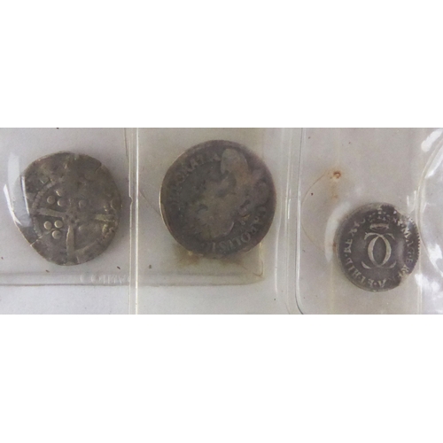 564 - FIFTEENTH CENTURY ENGLISH HAMMERED LONG CROSS SILVER SIXPENCE (F), TOGETHER WITH A CHARLES II SILVER... 