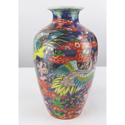 103 - JAPANESE MEIJI PERIOD IMARI PORCELAIN OVIFORM VASE, decorated in typical palette with RED CRESTED CR... 