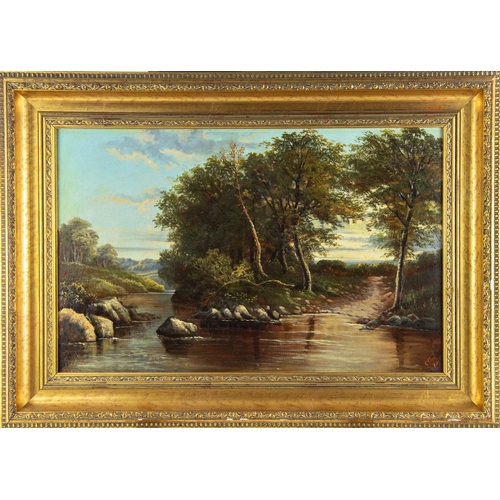 248 - OCTAVIUS THOMAS CLARK (1850-1921)OIL PAINTING ON RE-LINED CANVASWooded river landscapeSigned & d... 