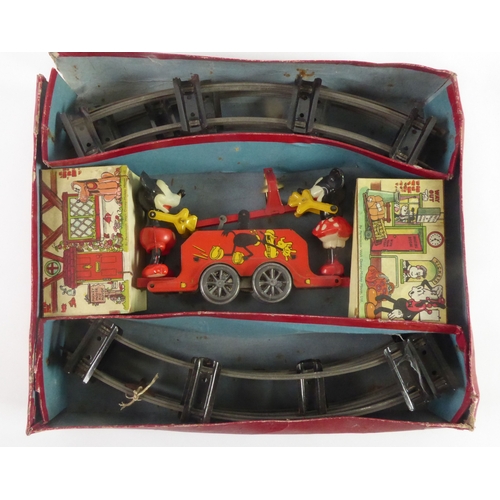 490 - WELLS OF LONDON 'BRIMTOY' BOXED MICKEY MOUSE HANDCAR LITHOGRAPH TIN PLATE AND PLASTIC CLOCKWORK TOY,... 