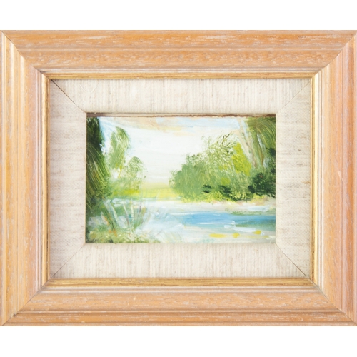 251C - KENNETH LAWSON (1920-2008) OIL PAINTING ON BOARD 'Riverbank, Sudbury, Suffolk' Signed lower left, la... 