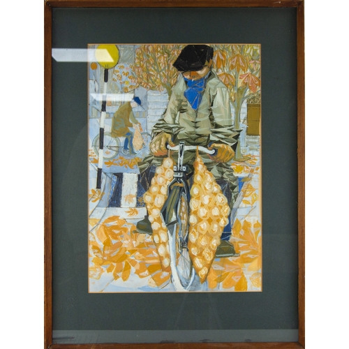 274 - UNATTRIBUTED (MID TWENTIETH CENTURY) GOUACHE French onion seller on bicycleUnsigned 19 ½” x 13 ½” (4... 