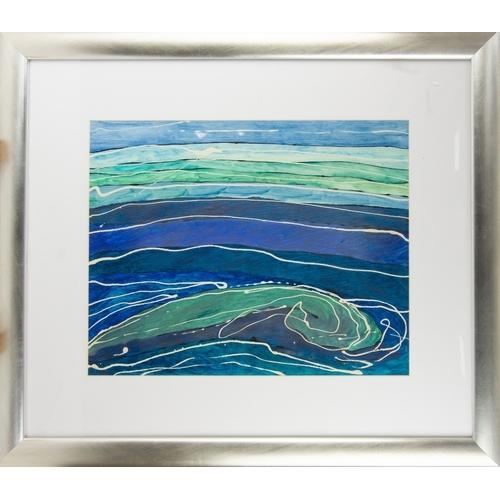 301 - RUTH ROLAND (TWENTIETH CENTURY) TWO WORKS MIXED MEDIA ON PAPERStylised seascapeSigned15 ¾” x 19 ½” (... 