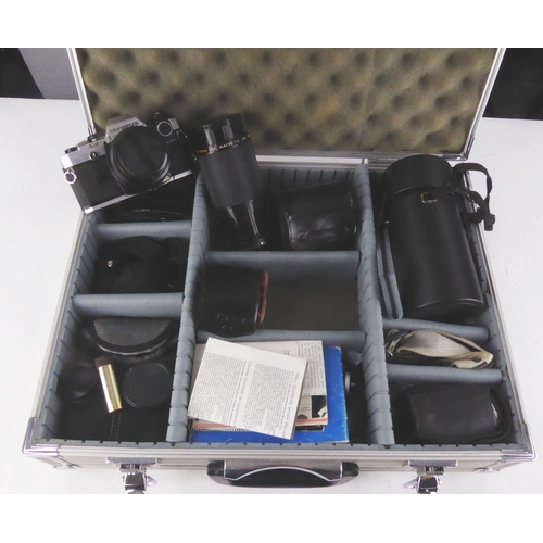 OLYMPUS CM10 SLR CAMERA together with VIVITAR WIDE ANGLE FIXED MOUNT ...