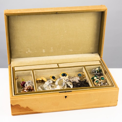 330 - LARGE LEATHER CLAD JEWELLERY BOX with fitted lift-out tray (a/f), containing costume jewellery, incl... 