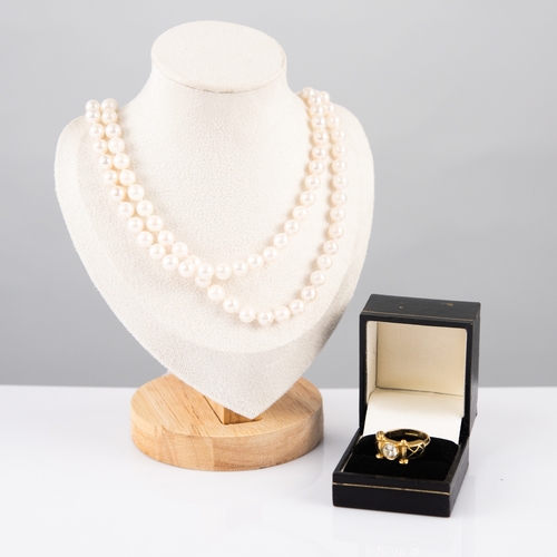 324 - JERSEY PEARLS GRADUATED TWO STRAND NECKLACE with gilt metal clasp in original box; SEVEN OTHER NECKL... 