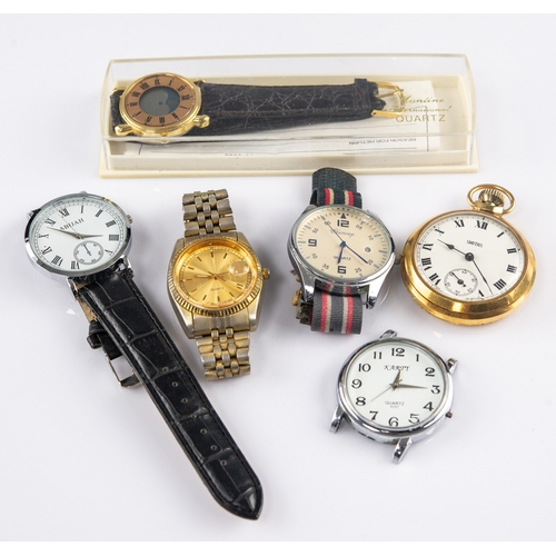 334 - FIVE GENT'S QUARTZ WRIST WATCHES; and a SMITH'S GOLD-PLATED POCKET WATCH, (none working) (6)