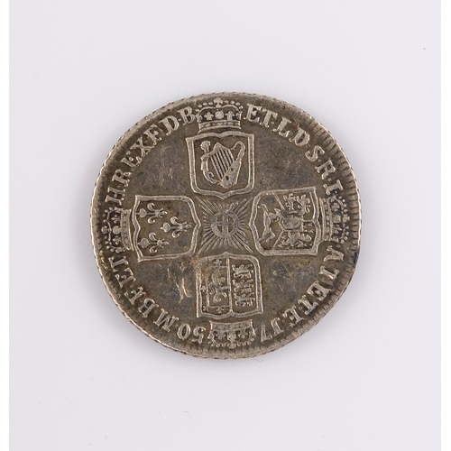 3 - GEORGE II SILVER SHILLING, 1750, showing wear to high spots, otherwise F