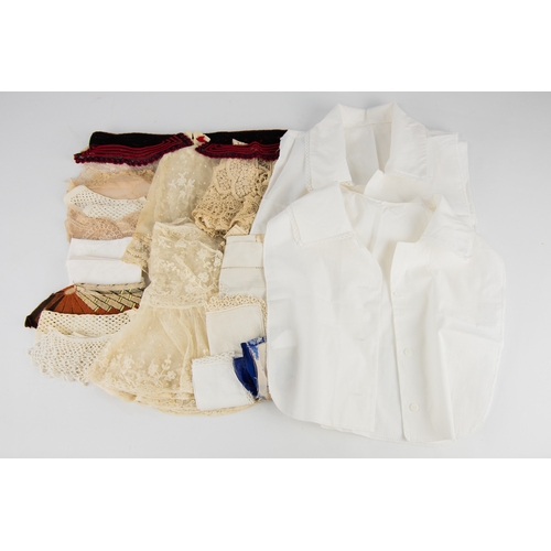 292 - PAIR OF EDWARDIAN WHITE EMBROIDERED NET OVER-ELBOW MITTENS AND A SHAWL; early 20th Century LACE AND ... 