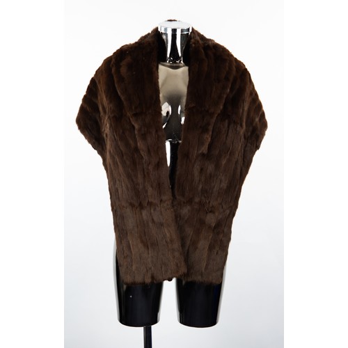 300 - LADY'S BROWN DYED ERMINE FULL-LENGTH FUR COAT with shawl collar, double breasted hook-fastening fron... 