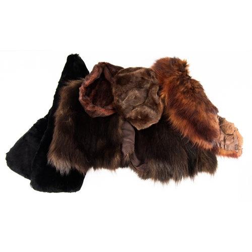 311 - BLACK BEAVER LAMB STOLE; lady's MINK HAT and ANOTHER; wolf CAPE and ANOTHER FUR STOLE (5)