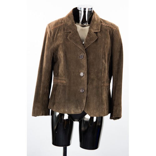 307 - WALLACE SACKS, LEATHER COLLECTION, LADY'S BROWN SUEDE LEATHER JACKET, with revered collar, single br... 