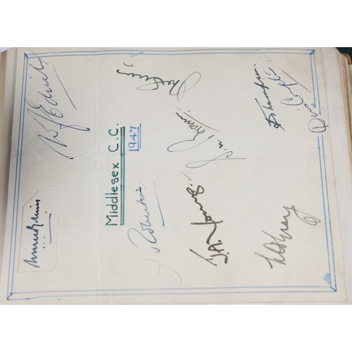 22 - CIRCA 1940s AUTOGRAPH ALBUM, MAINLY RELATING TO CRICKET AND FOOTBALL, to include Frank Swift, Manche... 