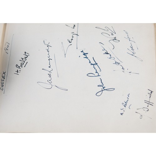 22 - CIRCA 1940s AUTOGRAPH ALBUM, MAINLY RELATING TO CRICKET AND FOOTBALL, to include Frank Swift, Manche... 