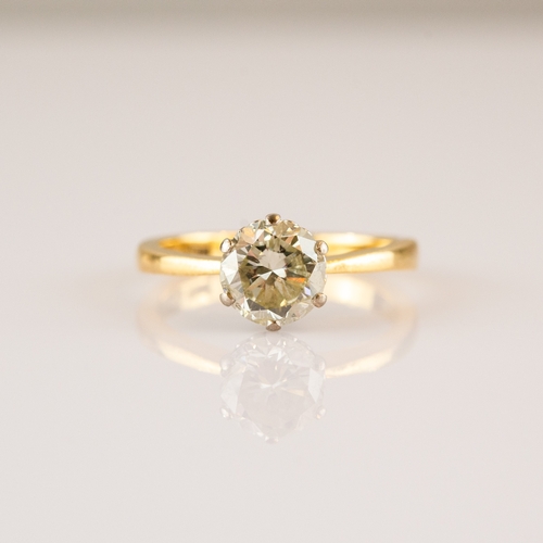 56 - 18ct GOLD RING with a round, brilliant cut solitaire diamond in a four-claw setting, approximately 1... 