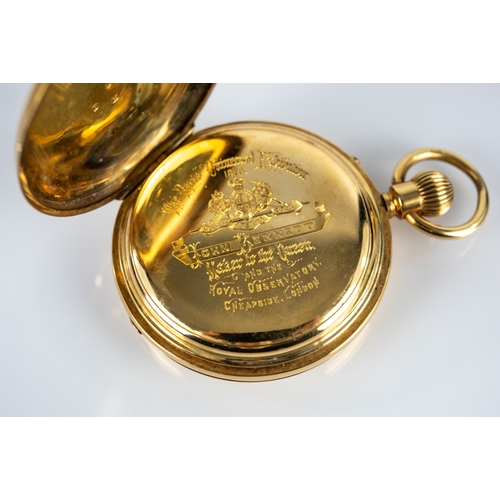 24 - JOHN BENNETT, LONDON, VICTORIAN 18ct GOLD DEMI-HUNTER POCKET WATCH with keyless mechanical movement,... 