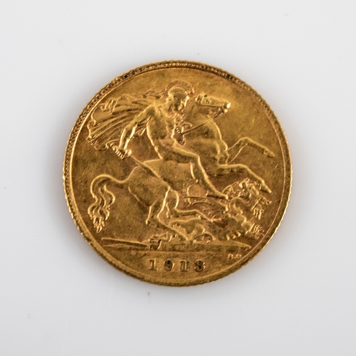 1 - GEORGE V 1913 GOLD HALF SOVEREIGN, (VF)