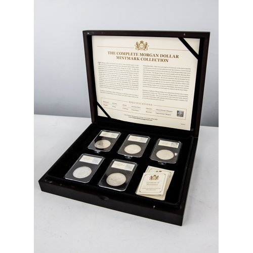 5 - THE COMPLETE 'MORGAN DOLLAR MINTMARK COLLECTION' of five US silver dollar coins, each 26.73gms, 38.1... 