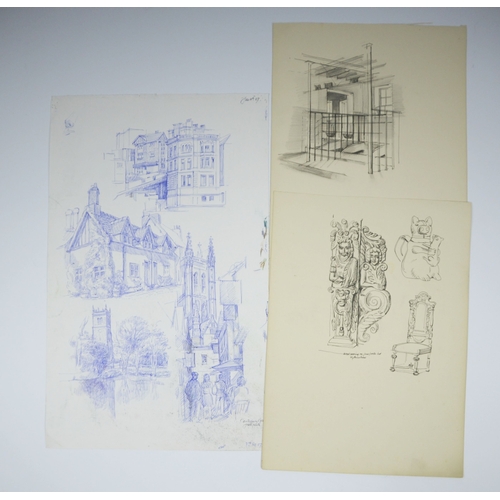 7 - NORMAN C JAQUES (1926-2014) PEN AND INK Architectural study with plan Signed and dated 19.22.37 And ... 