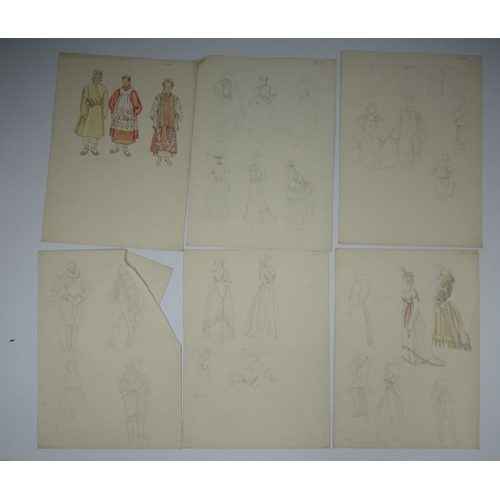 9 - MARJORIE HOVELL (Mrs JAQUES) PENCIL AND WATERCOLOUR SKETCHES Costume through the ages, over eighteen... 