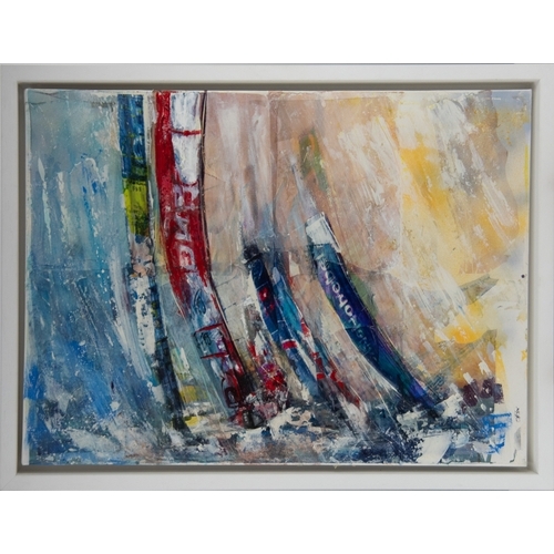 40 - GILL STORR (MODERN)MIXED MEDIA ON CANVAS‘Choppy’ Signed, titled to gallery label verso 23 ½” x 31 ½”... 