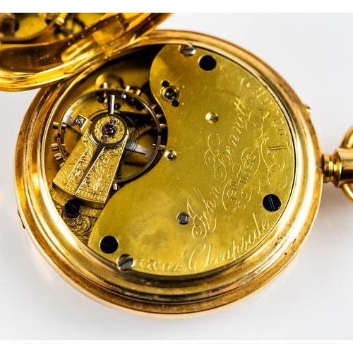 24 - JOHN BENNETT, LONDON, VICTORIAN 18ct GOLD DEMI-HUNTER POCKET WATCH with keyless mechanical movement,... 