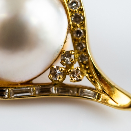 26 - PAIR OF CHAUMET, LONDON, GOLD, MABE PEARL AND DIAMOND CLIP EARRINGS, each set with a large 'half' pe... 