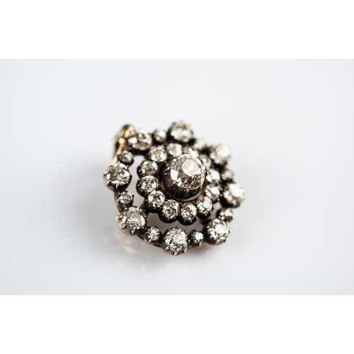 50 - EARLY VICTORIAN DIAMOND TARG BROOCH/PENDANT in three tiers, the centre round old cut diamond approxi... 