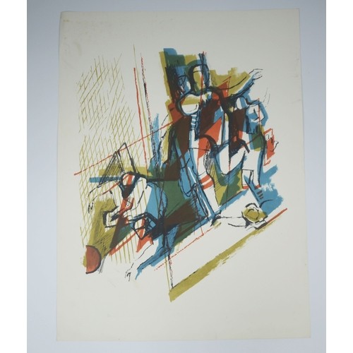 17 - NORMAN JAQUES (1922-2014)FOUR UNSIGNED COLOUR PRINTS Still Life 23 ½” X 14 ½” (59.7cm x 36.8cm)Abstr... 