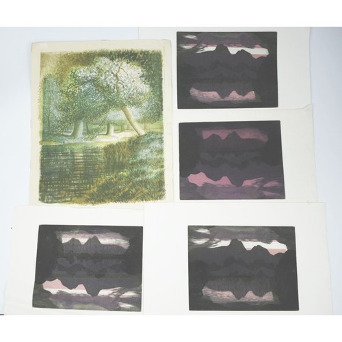 23 - NORMAN JAQUES (1922-2014) SIX UNTITLED COLOUR PRINTSWoodland scene, signed18” x 14 ½” (45.7cm x 36.8... 