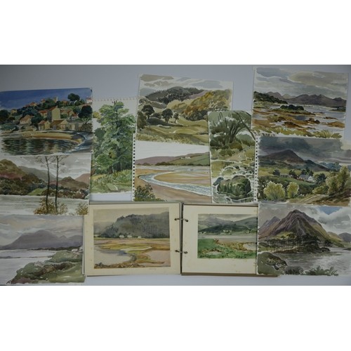 3 - MARJORIE JAQUES SKECTH BOOK WITH WATERCOLOURS AND PENCIL DRAWINGSsome pieces stuck in and some loose... 