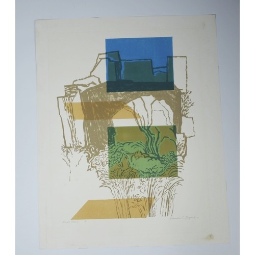 25 - NORMAN JAQUES (1922-2014)FOUR LIMITED EDITION COLOUR PRINTS‘Thorn Tree and Rocks’, (6/12) 31 ½” x 22... 