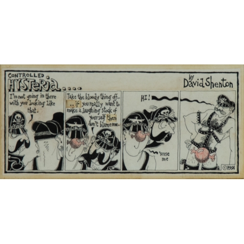 DAVID SHENTON (1949) THREE PEN AND INK CARTOONS AND A SIMILAR ARTIST ...