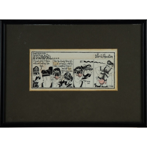 DAVID SHENTON (1949) THREE PEN AND INK CARTOONS AND A SIMILAR ARTIST ...